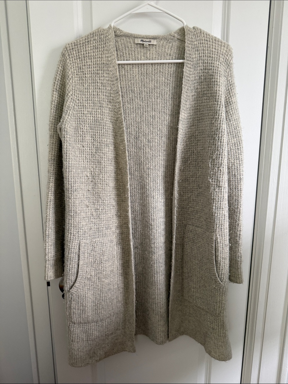 Madewell Neutral Cream Open-Front Waffle Knit Cardigan